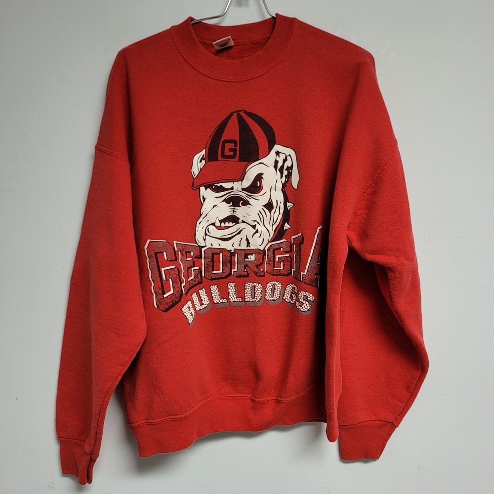 Vintage 80s Georgia Bulldogs Pullover Crewneck Adult XL Made in USA Red Sweater